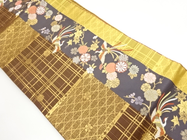 JAPANESE NAGOYA OBI / WOVEN STRIPE & LONG-TAILED FOWL